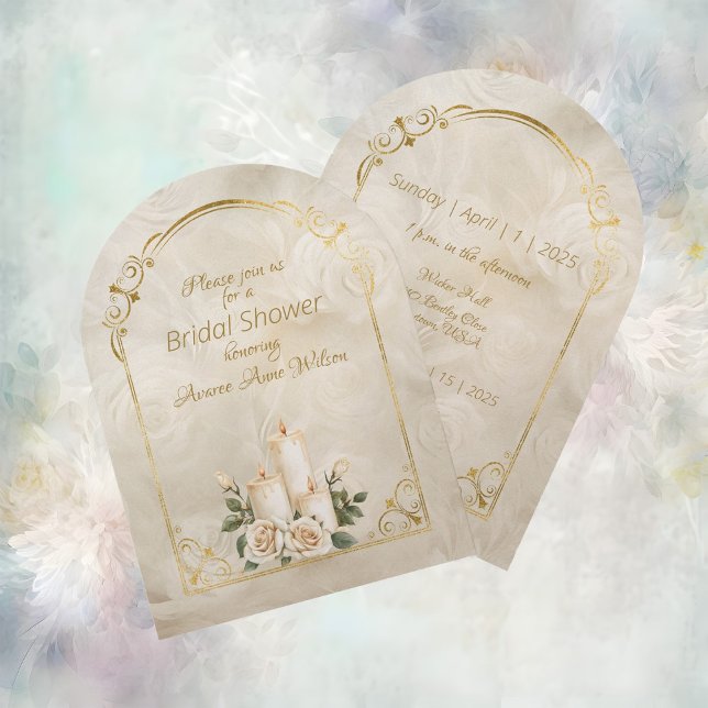 Gold and White Roses Arch Frame Bridal Shower Invitation (Creator Uploaded)