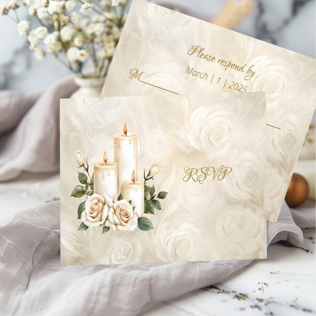 Gold and White Roses Arch Frame Candlelight RSVP Card (Creator Uploaded)