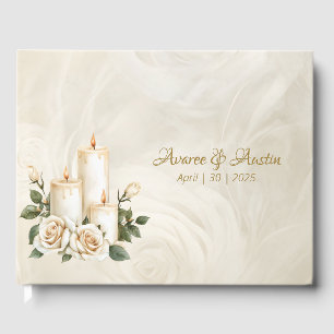 Gold and White Roses Candlelight Guest Book