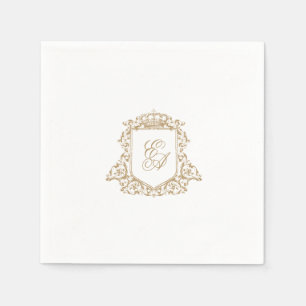 Gold and White Royal Monogram Crest Wedding Napkin