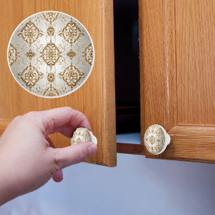 Gold and White Satin Ceramic Knob