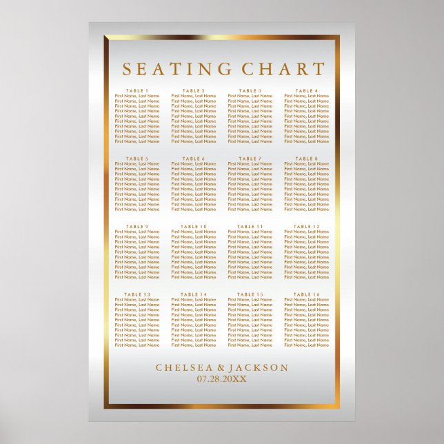 Gold and White Satin - Seating Chart (Front)