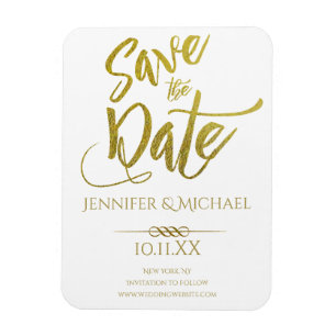 Gold and White Save the Date Magnet
