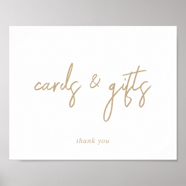 Gold and White Script Cards and Gifts Sign (Front)