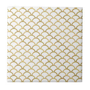 Gold and White Sea Pattern Ceramic Tile