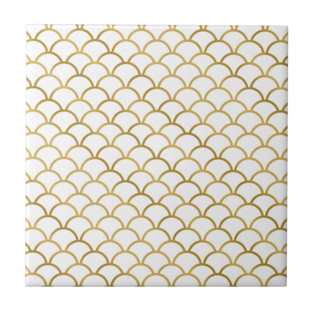 Gold and White Sea Pattern Ceramic Tile (Front)