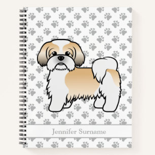 Gold And White Shih Tzu Cartoon Dog & Name Notebook