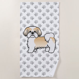 Gold And White Shih Tzu Cute Cartoon Dog Beach Towel