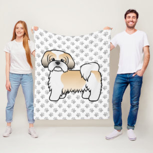 Gold And White Shih Tzu Cute Cartoon Dog Fleece Blanket