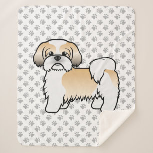 Gold And White Shih Tzu Cute Cartoon Dog Sherpa Blanket