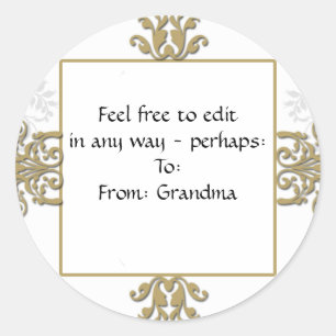 Gold and White Silver Damask Photo Logo Classic Round Sticker