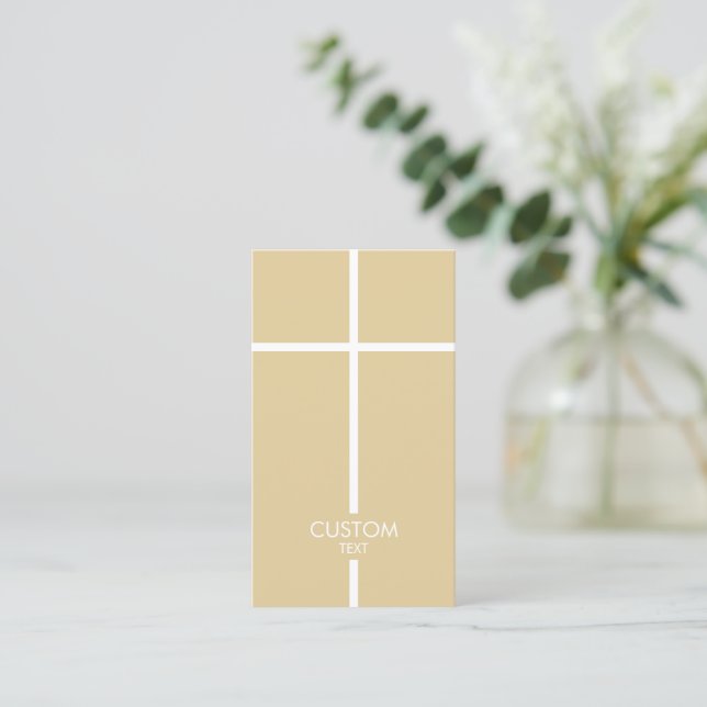 Gold and White Simple Cross Business Card (Standing Front)