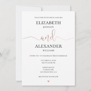 Gold and white simple wedding. Elegant calligraphy Invitation