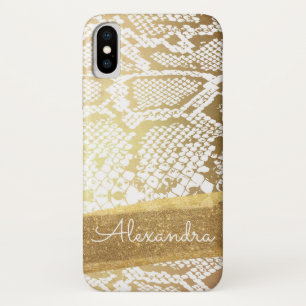 Gold and White Snake Pattern with Gold Glitter iPhone X Case
