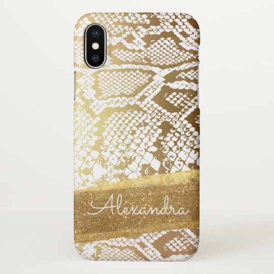 Gold and White Snake Print with Gold Glitter Case