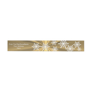 Gold and white snowflakes Christmas holiday Wraparound Address Label