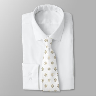 Gold and White Snowflakes Pattern Monogrammed Tie