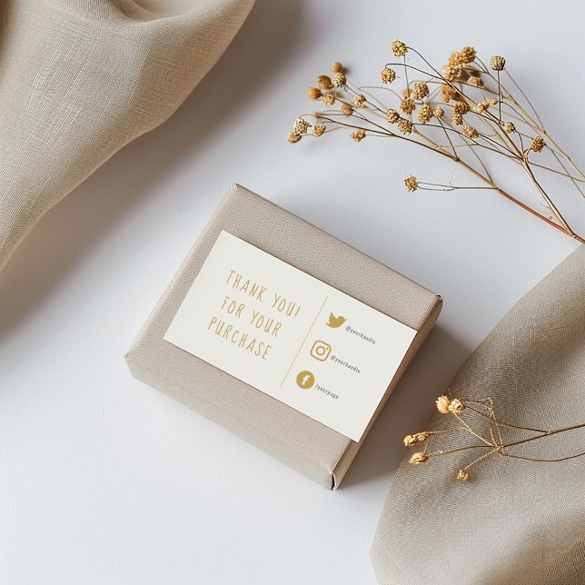 Gold and white Social Links Insert Card. (Gold colored social links thank you enclosure card for customer orders.)