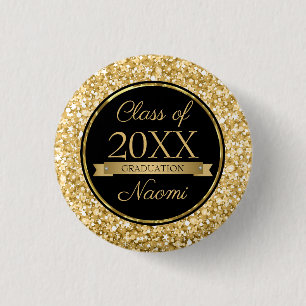 Gold And White Sparkling Glitter 3 Cm Round Badge