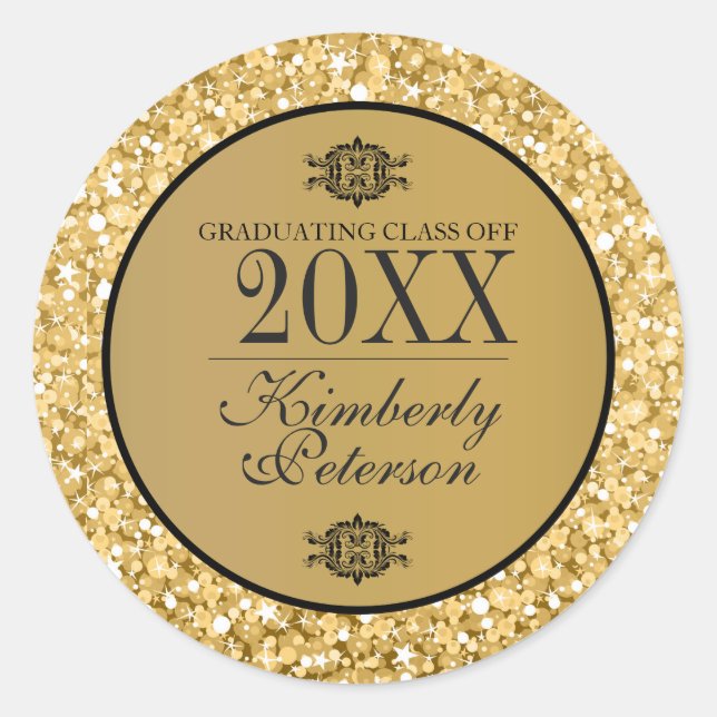 Gold And White Sparkling Glitter- Graduations Classic Round Sticker (Front)