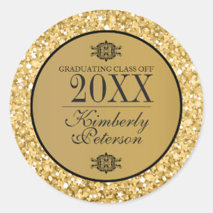 Gold And White Sparkling Glitter- Graduations Classic Round Sticker