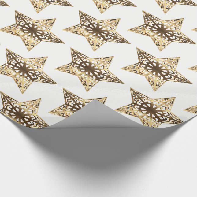 Gold and White Stars Pattern Elegant Christmas Wrapping Paper (Corner)