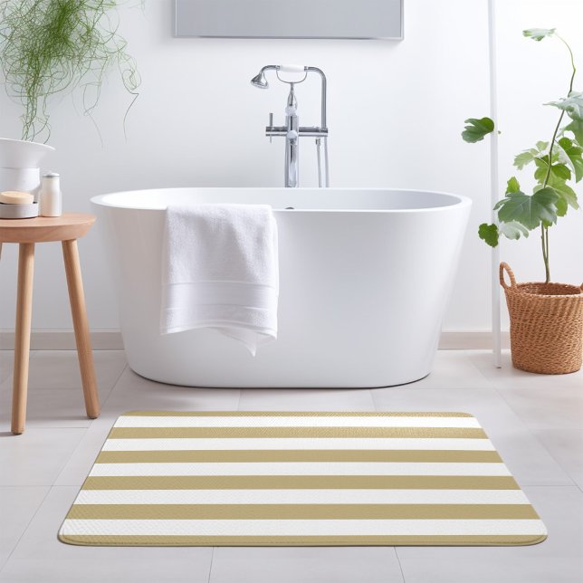 Gold and White Stripes | Editable Colours Bath Mat (Creator Uploaded)