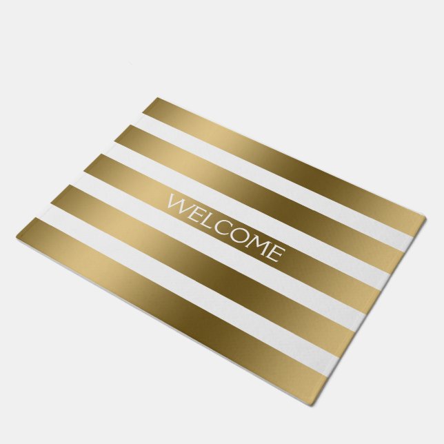Gold And White Stripes Geometric Pattern Doormat (Angled)