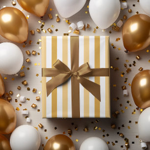 Gold and white stripes Happy New Year Wrapping Paper