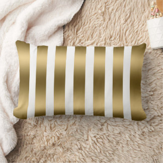 Gold and White Stripes Pattern Background Lumbar Cushion