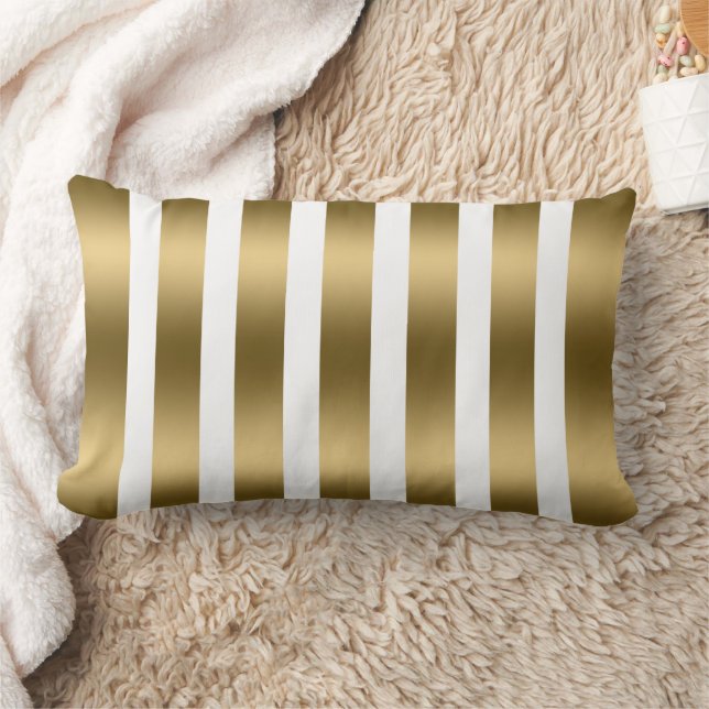 Gold and White Stripes Pattern Background Lumbar Cushion (Blanket)