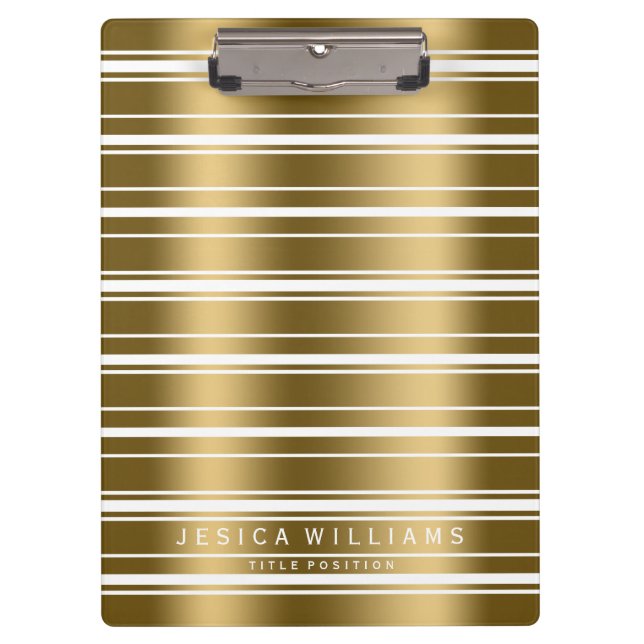 Gold And White Stripes Pattern Clipboard (Front)
