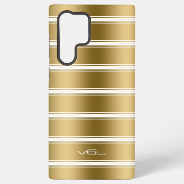 Gold and  White Stripes Pattern Samsung Galaxy S22 Ultra Case (Back)