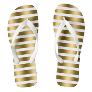 Gold And White Stripes Pattern Thongs