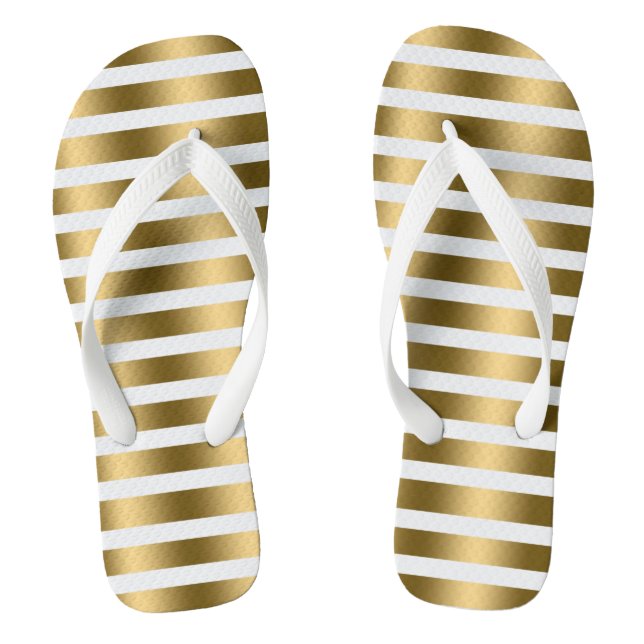 Gold And White Stripes Pattern Thongs (Footbed)