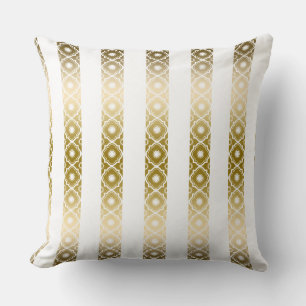 Gold And White Stripes & Quatrefoil Geometric 2 Cushion