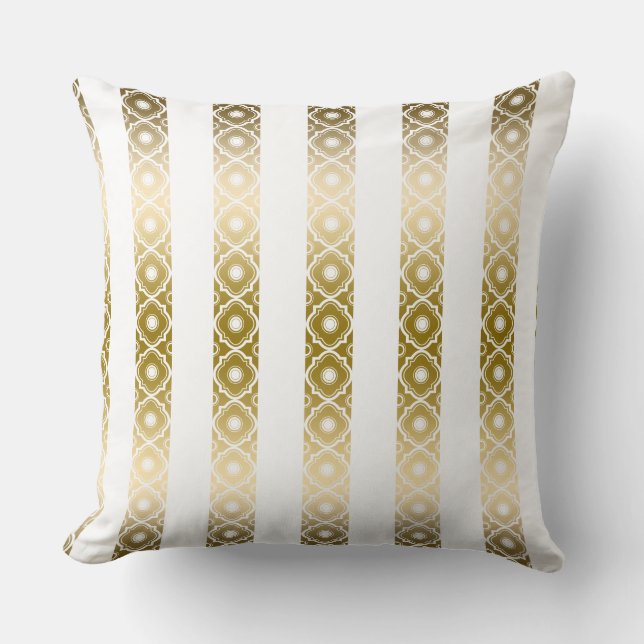 Gold And White Stripes & Quatrefoil Geometric 2 Cushion (Front)