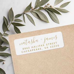 Gold and White Stylish Script Wedding Address Return Address Label