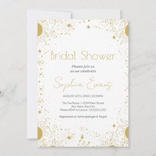 Gold and White Sun & Stars Celestial Bridal Shower Invitation