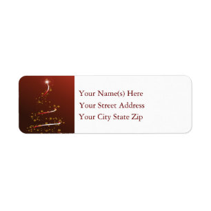 Gold and White Swirl Christmas Tree on Red Return Address Label