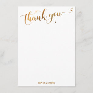 Gold and White Thank You Calligraphy w/ Hearts Card