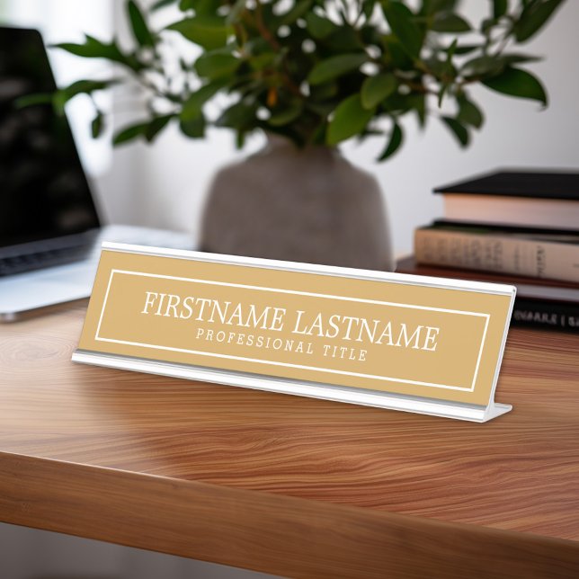 Gold and White Traditional Border Name Title Desk Name Plate (Custom Nameplate - Add Name and Title for Executive Sign or customize in the design area)