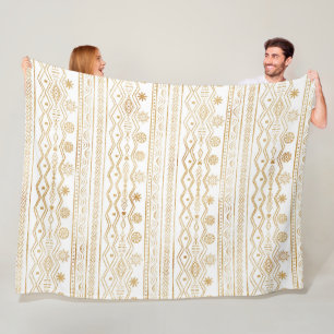 Gold and White Tribal Doodling Design Fleece Blanket