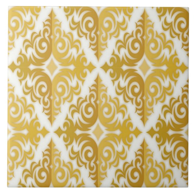 Gold and white wallpaper damask tile (Front)