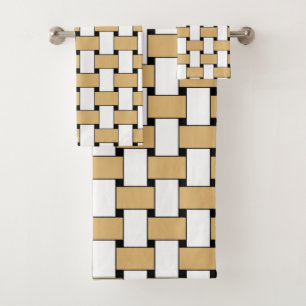 Gold and White Weave Geometric Pattern Bath Towel Set