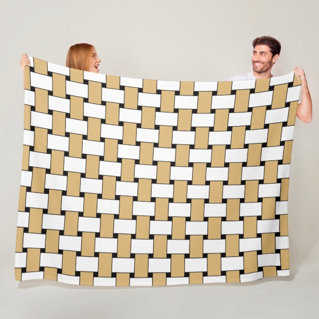 Gold and White Weave Geometric Pattern Fleece Blanket (In Situ)