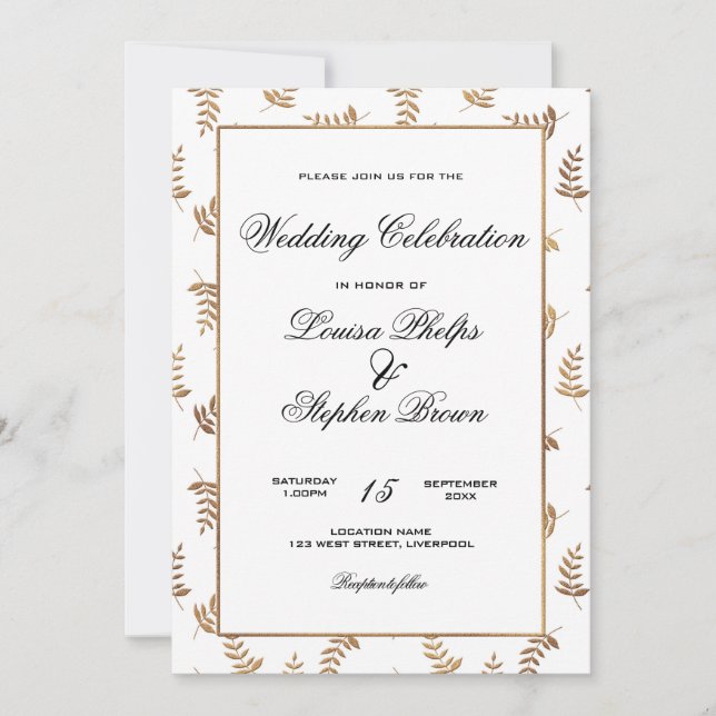 Gold and White Wedding Invitation (Front)