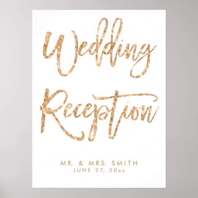 Gold And White Wedding Reception Sign Print (Front)
