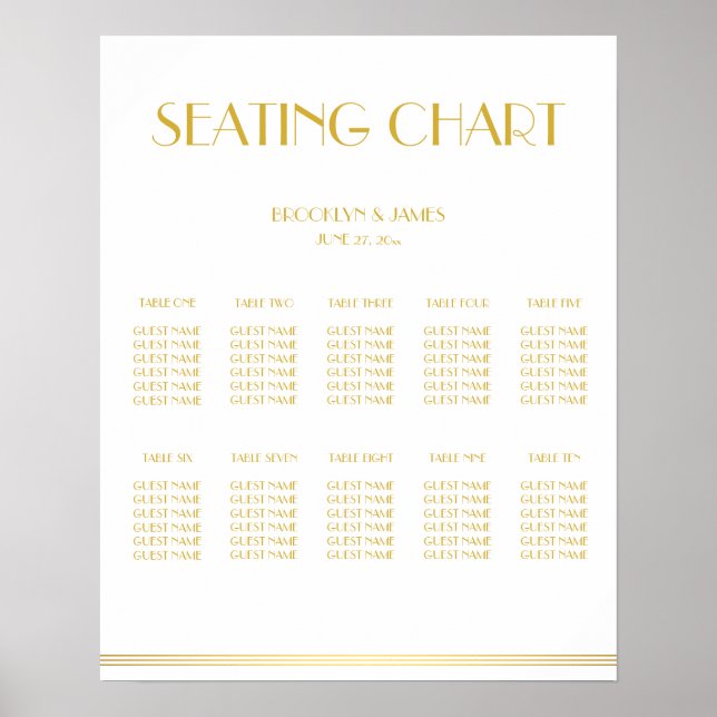 Gold And White Wedding Seating Chart Poster 16x20 (Front)