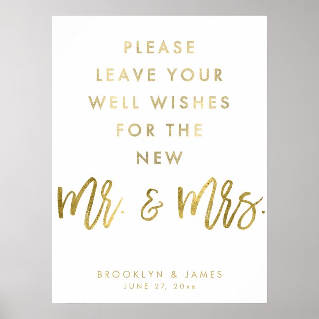 Gold And White Well Wishes Wedding Sign (Front)